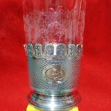 Pahar din cristal cu suport argintat si blazon aurit